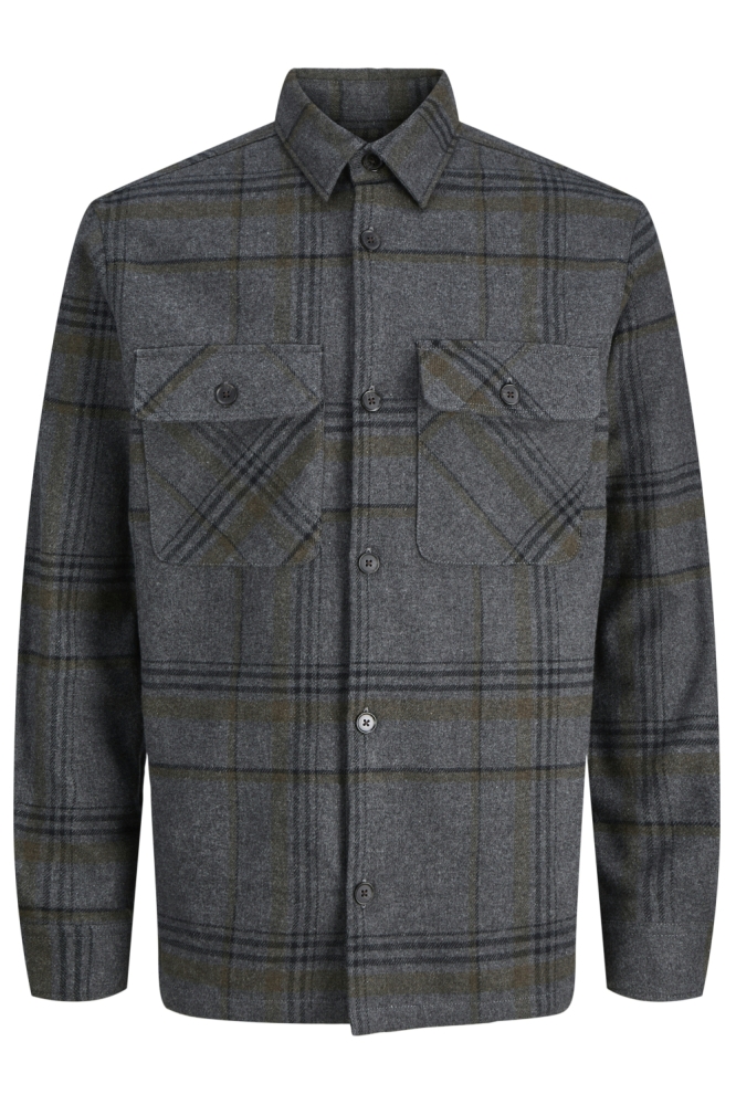 JPRRAYLE MELANGE CHECK L/S OVERSHIR 12286804 Dark Grey